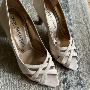 Cream Peep-Toe Heels with Braided Straps